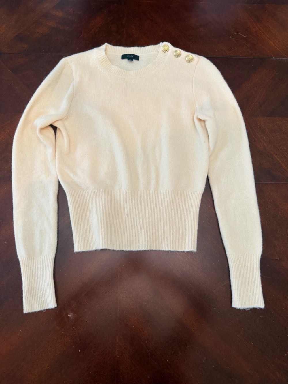 J. Crew Wool Blend Cream Crewneck Sweater with Shoulder Buttons